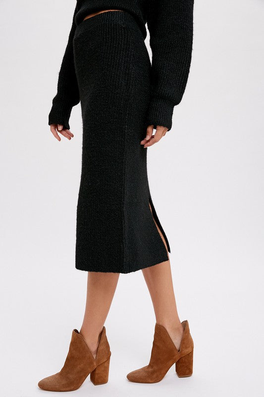 Midi Sweater Skirt - Black-Skirts- Hometown Style HTS, women's in store and online boutique located in Ingersoll, Ontario