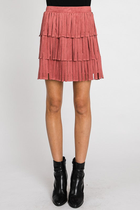 Suede Tiered Tassle Skirt-Skirt- Hometown Style HTS, women's in store and online boutique located in Ingersoll, Ontario