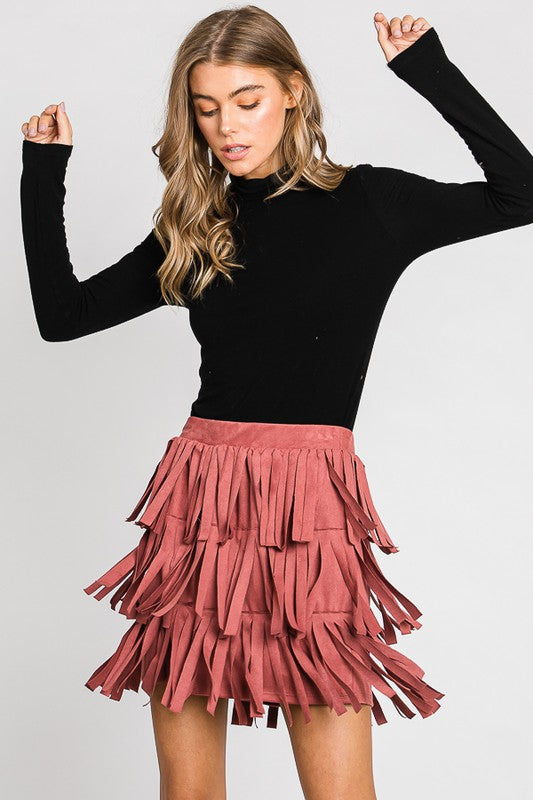 Suede Tiered Tassle Skirt-Skirt- Hometown Style HTS, women's in store and online boutique located in Ingersoll, Ontario