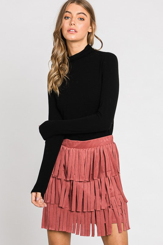 Suede Tiered Tassle Skirt-Skirt- Hometown Style HTS, women's in store and online boutique located in Ingersoll, Ontario
