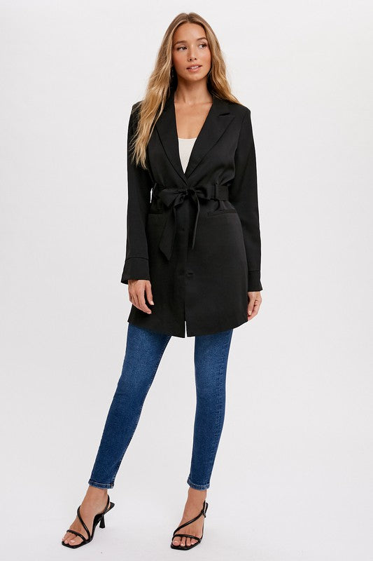 Woven Belted Blazer - Black-blazer- Hometown Style HTS, women's in store and online boutique located in Ingersoll, Ontario