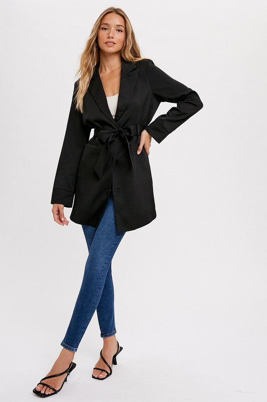 Woven Belted Blazer - Black-blazer- Hometown Style HTS, women's in store and online boutique located in Ingersoll, Ontario