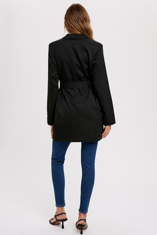 Woven Belted Blazer - Black-blazer- Hometown Style HTS, women's in store and online boutique located in Ingersoll, Ontario