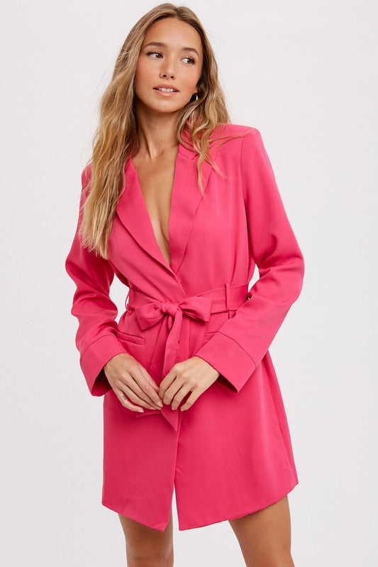 Woven Belted Blazer - Hot Pink-blazer- Hometown Style HTS, women's in store and online boutique located in Ingersoll, Ontario