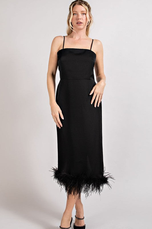 Feather Detailed Slit Midi Dress - Black – Hometown Style Inc.