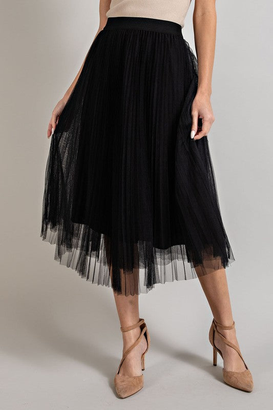 Mesh Pleated Midi Skirt - Black-Skirt- Hometown Style HTS, women's in store and online boutique located in Ingersoll, Ontario