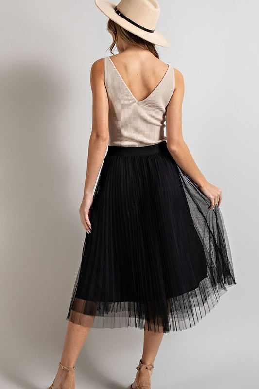 Mesh Pleated Midi Skirt - Black-Skirt- Hometown Style HTS, women's in store and online boutique located in Ingersoll, Ontario