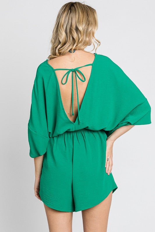 Open Back Romper - Kelly Green - EX-Jumpsuits & Rompers- Hometown Style HTS, women's in store and online boutique located in Ingersoll, Ontario