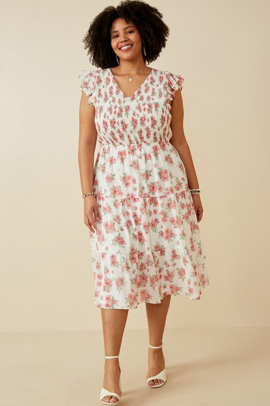 Floral Chiffon Smocked Dress-Dress- Hometown Style HTS, women's in store and online boutique located in Ingersoll, Ontario