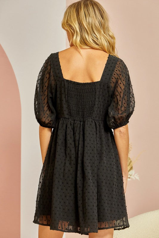 Swiss Dot, Pleated Dress - Black - EX-Dress- Hometown Style HTS, women's in store and online boutique located in Ingersoll, Ontario