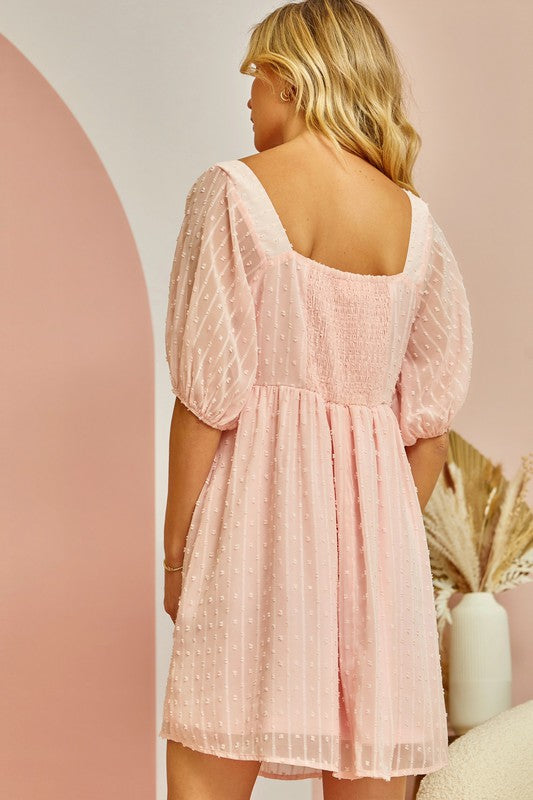 Swiss Dot, Pleated Dress - Blush-Dress- Hometown Style HTS, women's in store and online boutique located in Ingersoll, Ontario