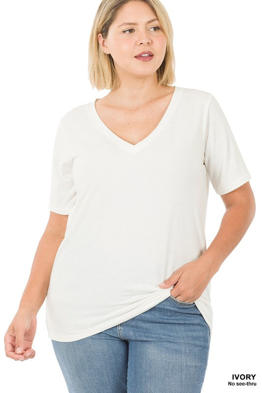 Short Sleeve V-Neck Tee - White-T shirt- Hometown Style HTS, women's in store and online boutique located in Ingersoll, Ontario