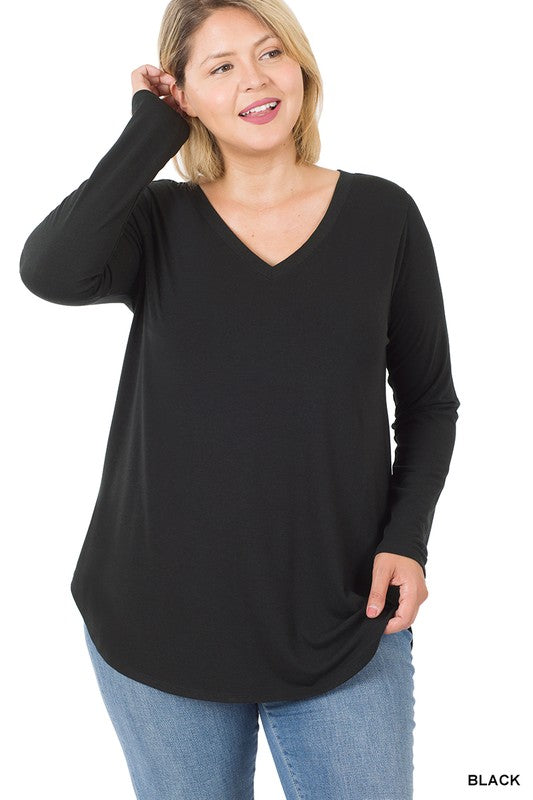 V Neck Long Sleeve - Black-Shirts & Tops- Hometown Style HTS, women's in store and online boutique located in Ingersoll, Ontario