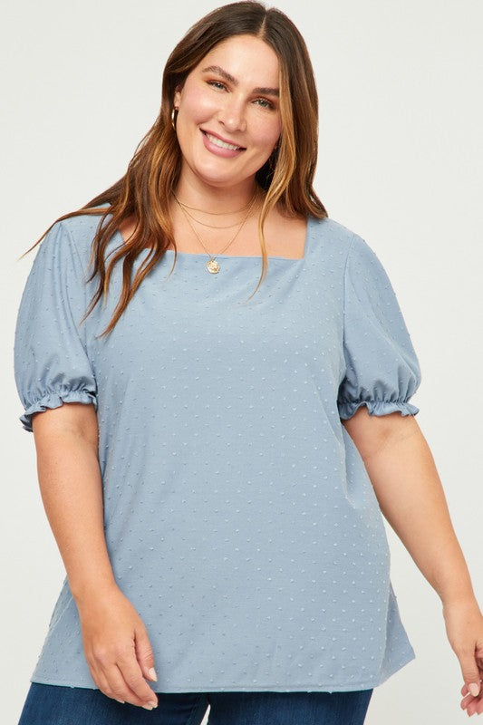 Square Neck Swiss Dot - Blue - EX-blouse- Hometown Style HTS, women's in store and online boutique located in Ingersoll, Ontario