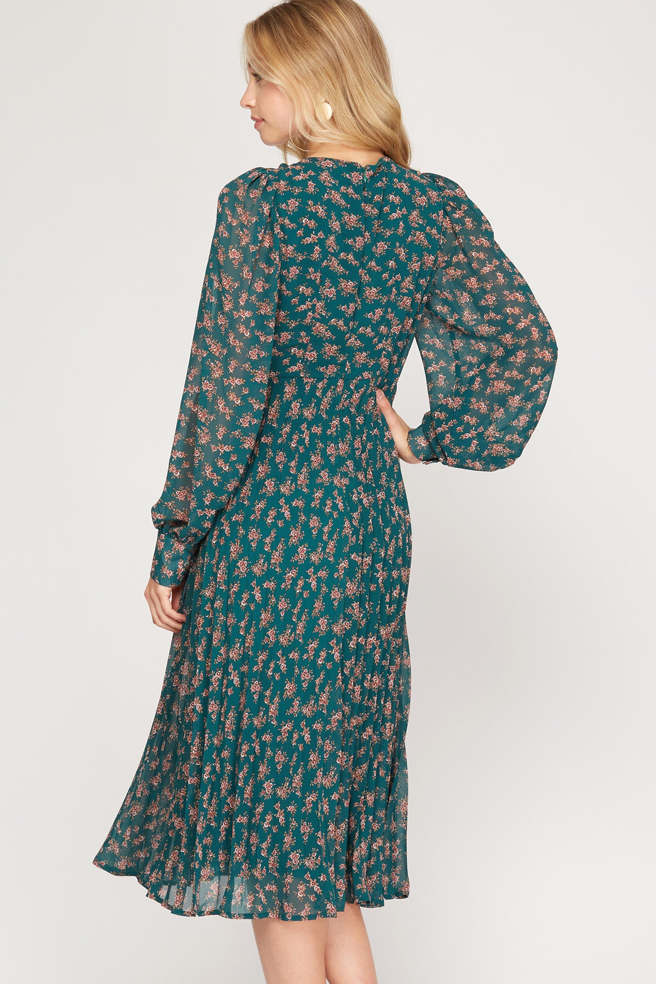 Pleated Midi Dress - Teal Green-Dresses- Hometown Style HTS, women's in store and online boutique located in Ingersoll, Ontario
