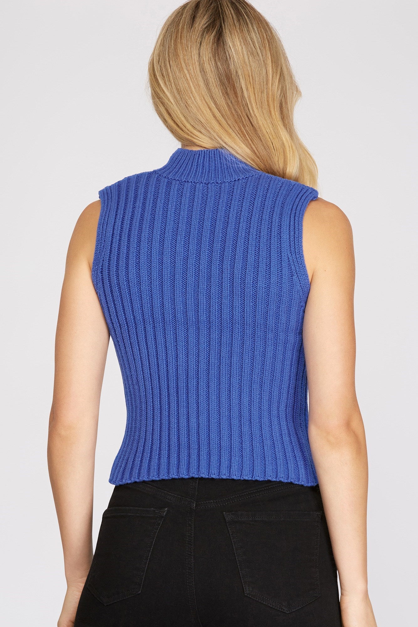 Mock Neck Ribbed Sweater Top - Blue-Tops- Hometown Style HTS, women's in store and online boutique located in Ingersoll, Ontario