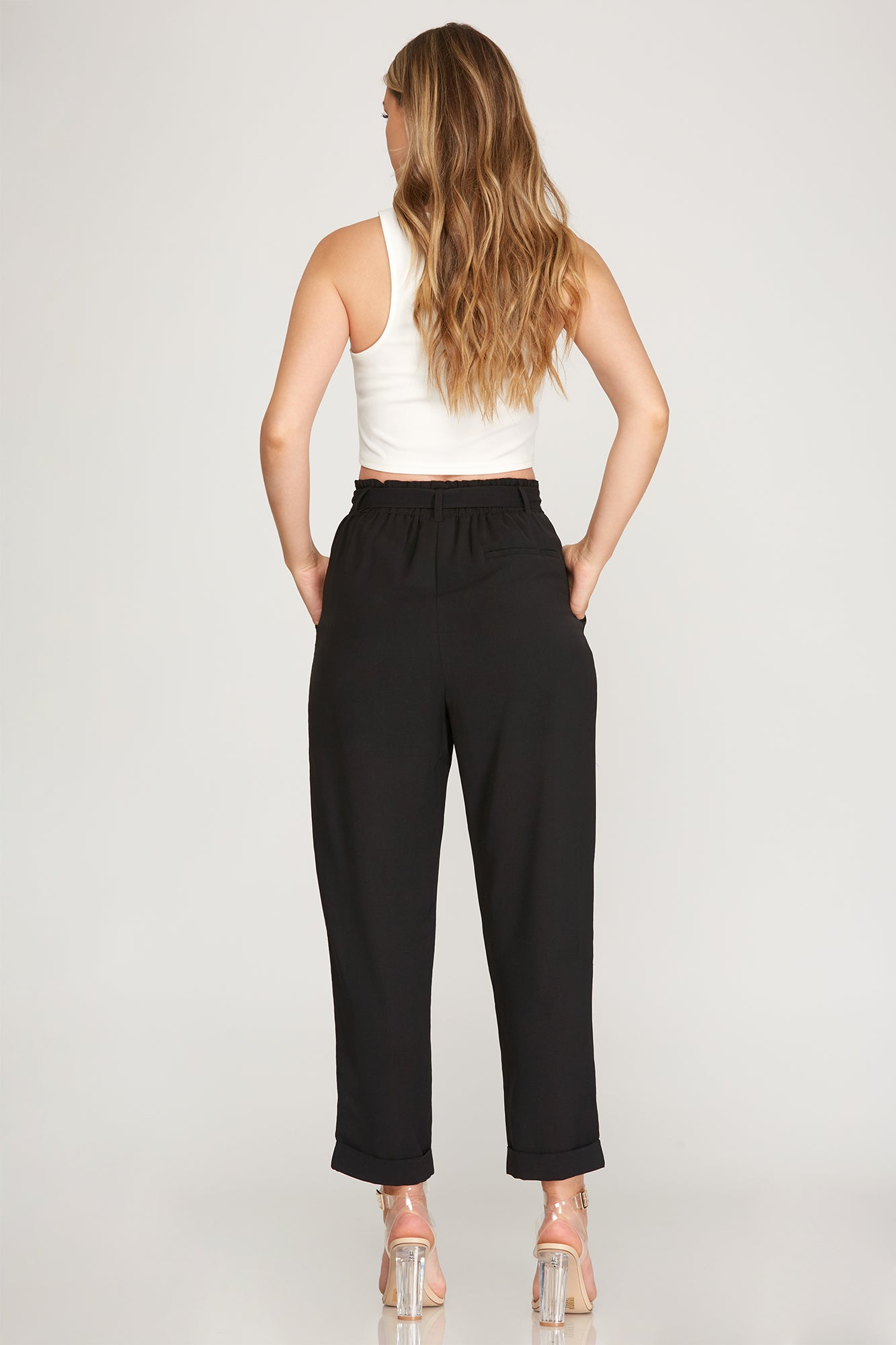 Belted Dress Pant - Black-Pants- Hometown Style HTS, women's in store and online boutique located in Ingersoll, Ontario