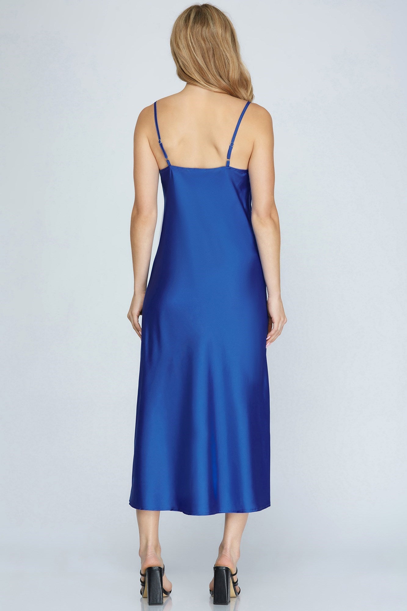 Cowl Neck, Satin Midi Dress - Blue-Dress- Hometown Style HTS, women's in store and online boutique located in Ingersoll, Ontario