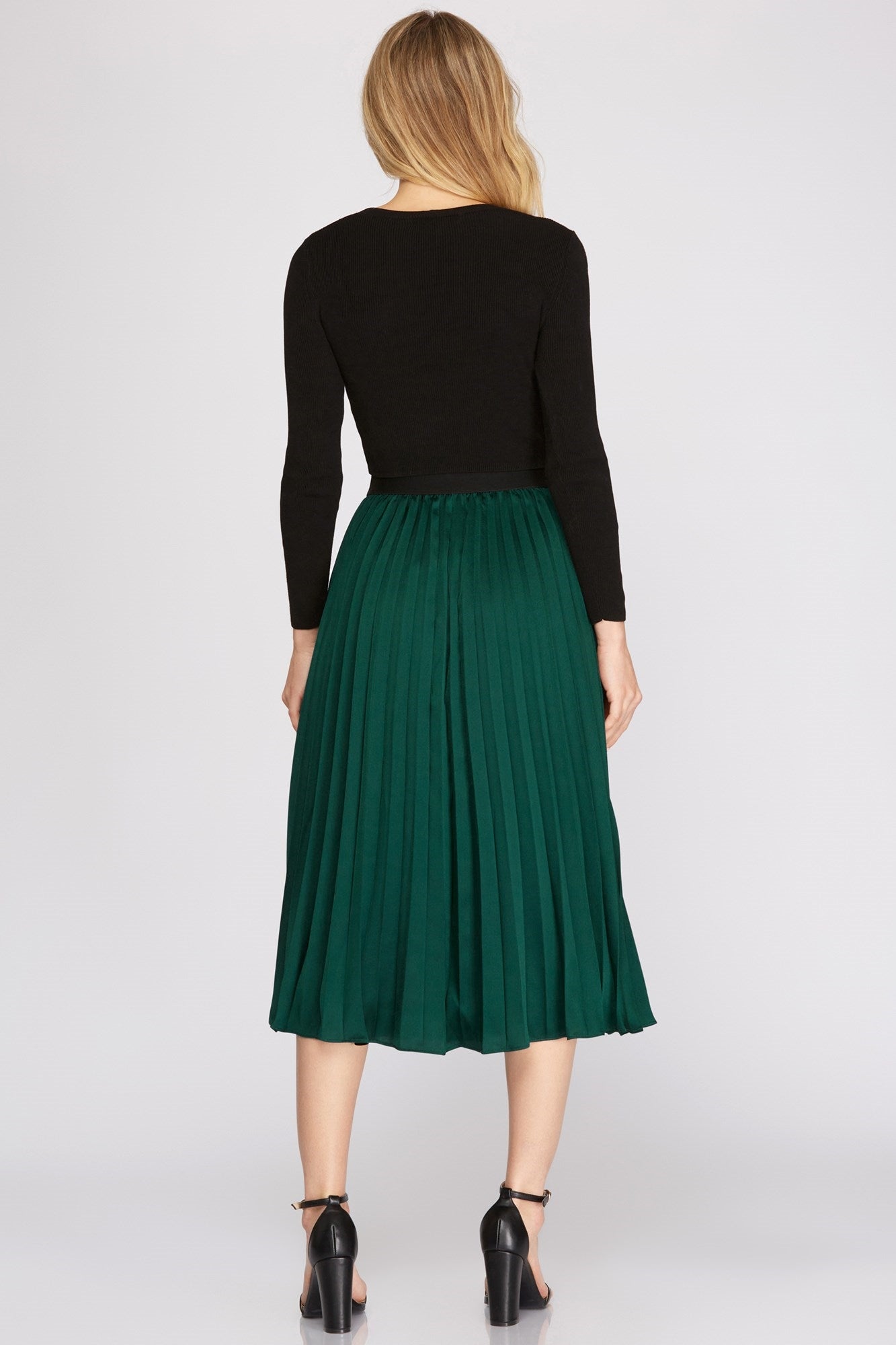 Pleated Satin Midi Skirt - Emerald-Skirt- Hometown Style HTS, women's in store and online boutique located in Ingersoll, Ontario