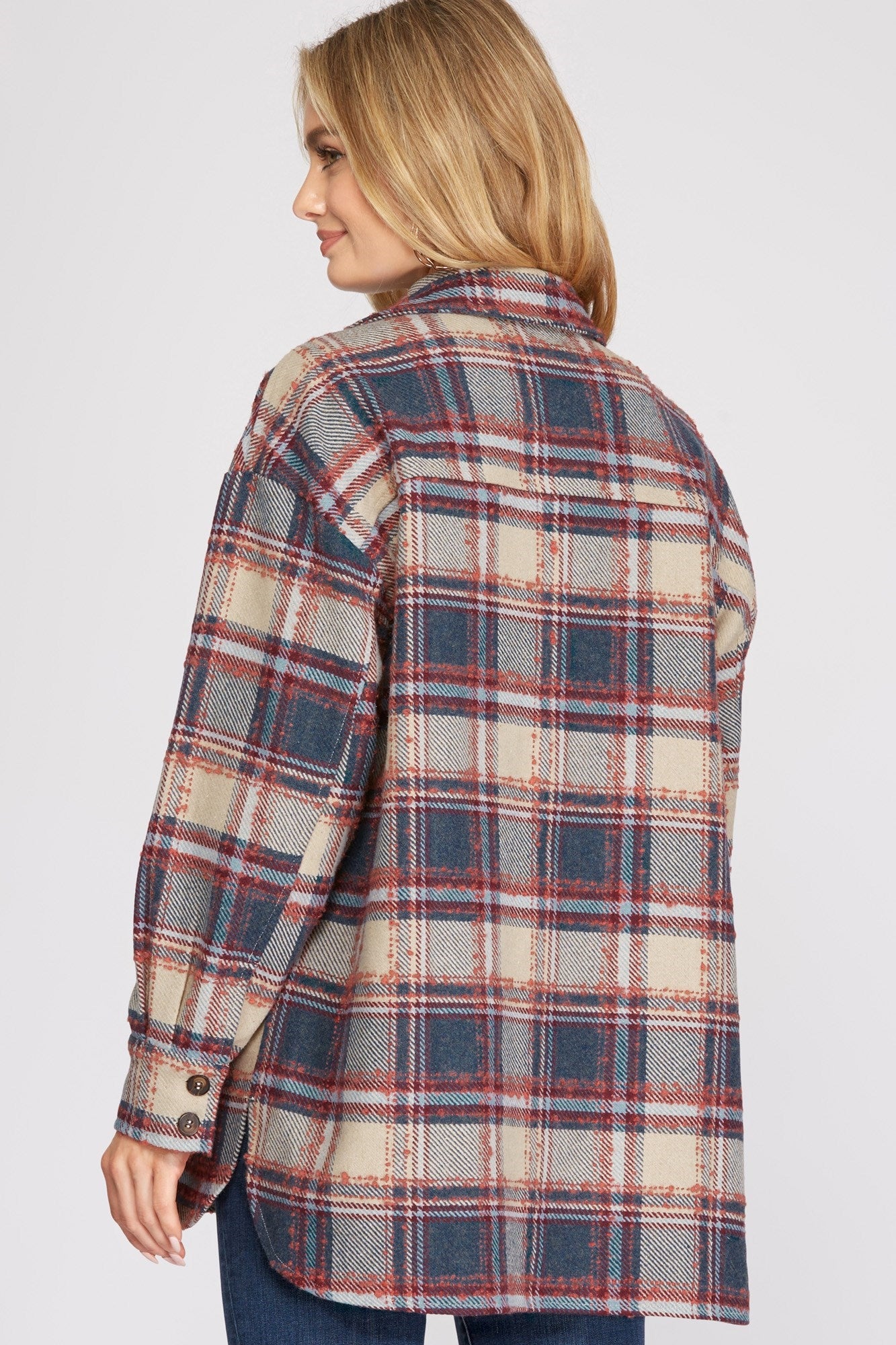 Woven Plaid Shacket - Dusty Blue-Shacket- Hometown Style HTS, women's in store and online boutique located in Ingersoll, Ontario