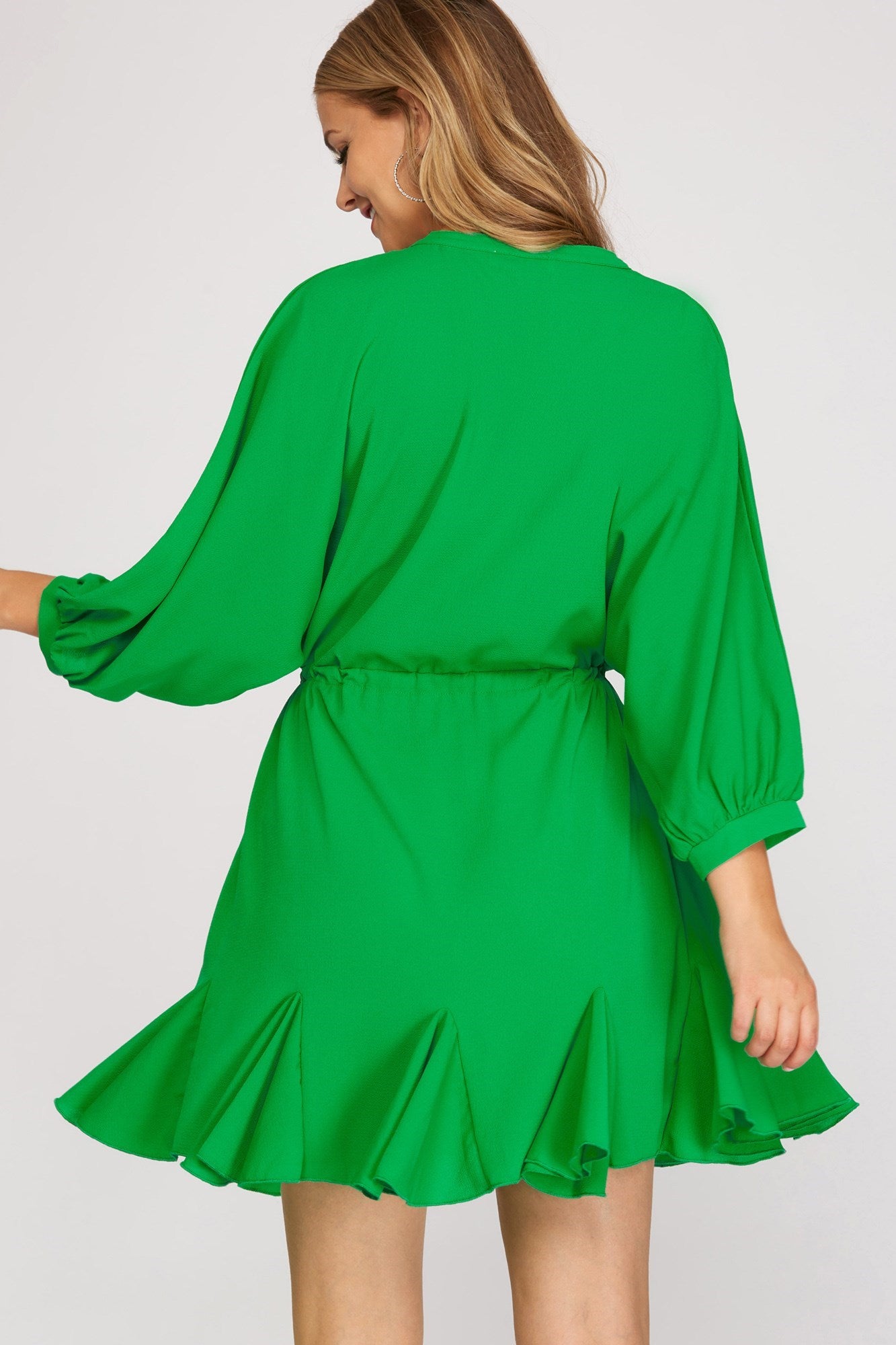 Button Down, Flounce Woven Dress - Green-Dress- Hometown Style HTS, women's in store and online boutique located in Ingersoll, Ontario
