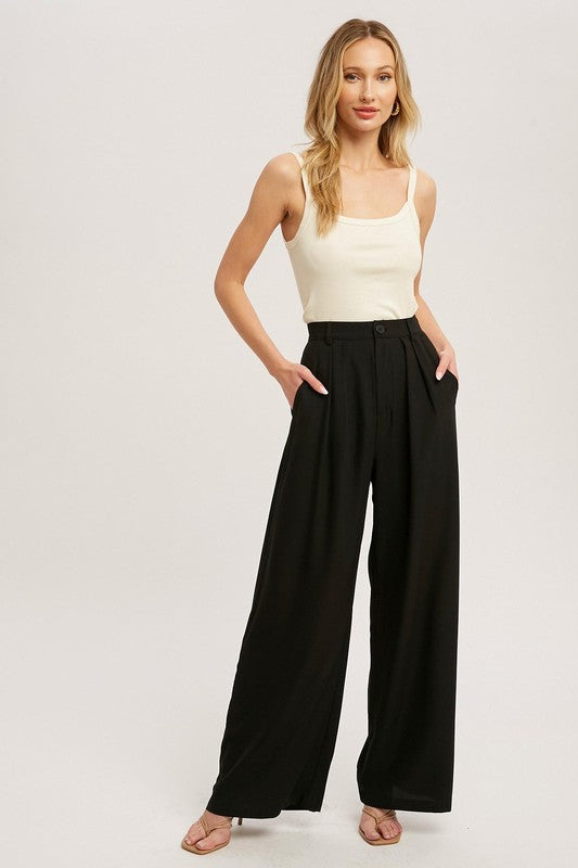 Wide Leg Pintuck Pants - Black-Pants- Hometown Style HTS, women's in store and online boutique located in Ingersoll, Ontario